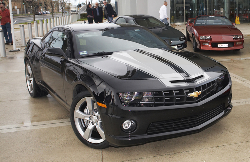 black camaro with red stripes