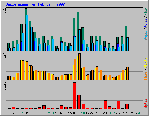 Daily usage for February 2007