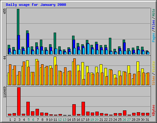 Daily usage for January 2008